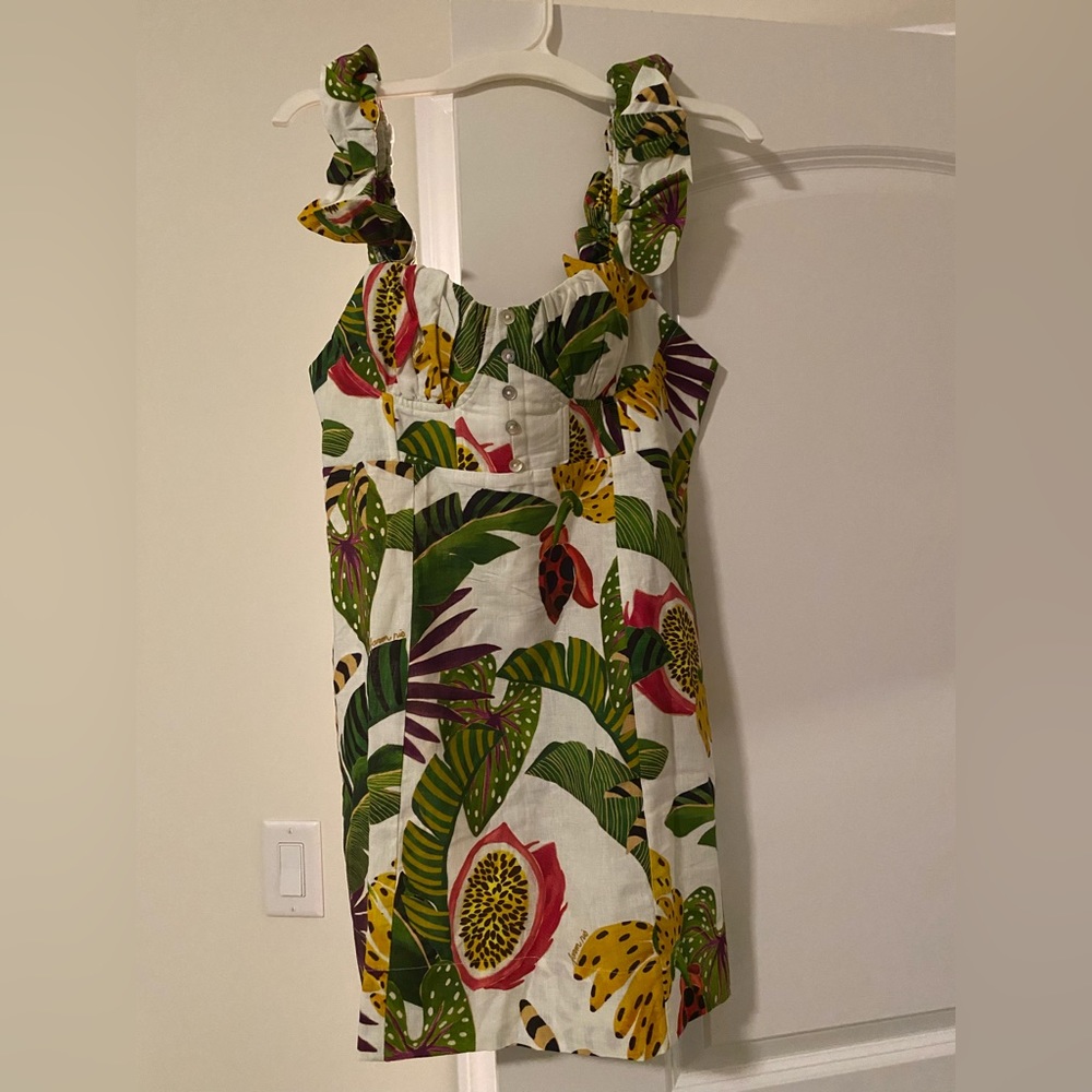 Farm Rio Striped Tropical Forest print mini dress